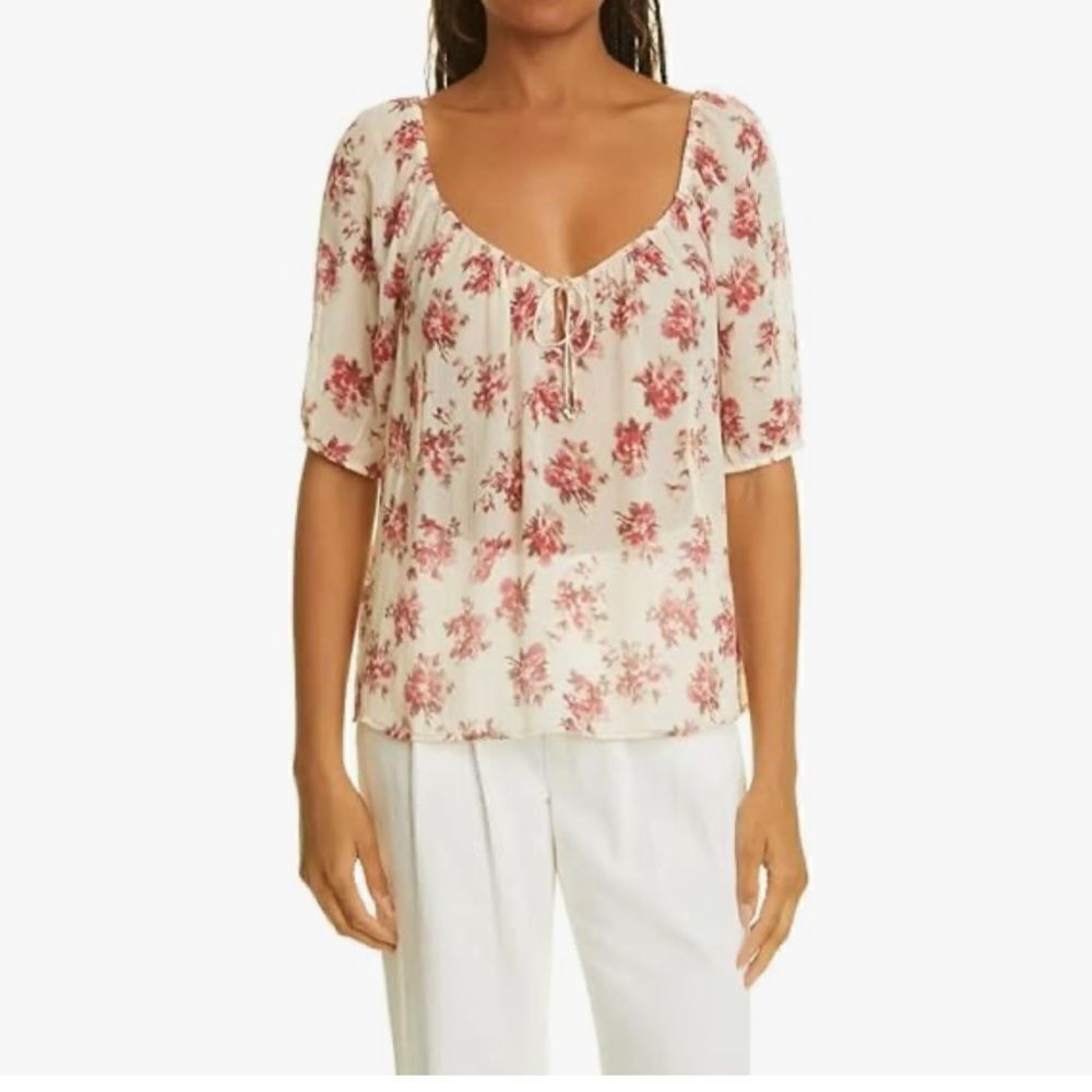 Paige NWT Franciska Top in Nude Cream/Cherry Red size S